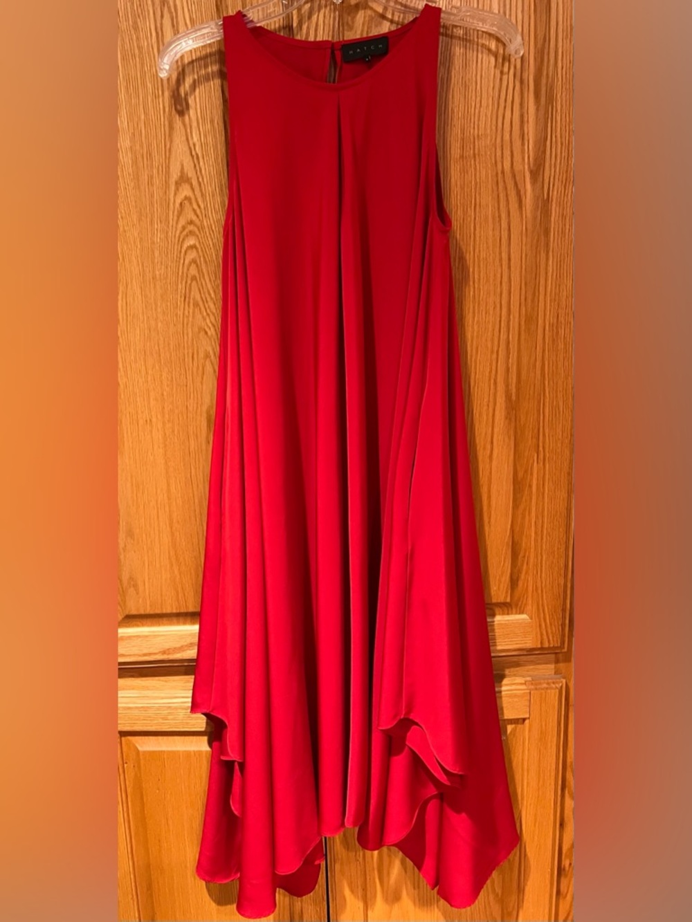 HATCH Round Neck Sleeveless Asymmetrical Handkerchief Hem Maxi Dress Red Size P